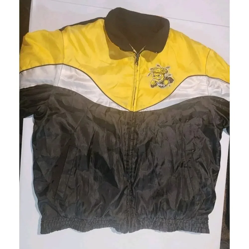 Wichita State Shockers Jacket Men L Full Zip Black Yellow Reversible Jacket Coat